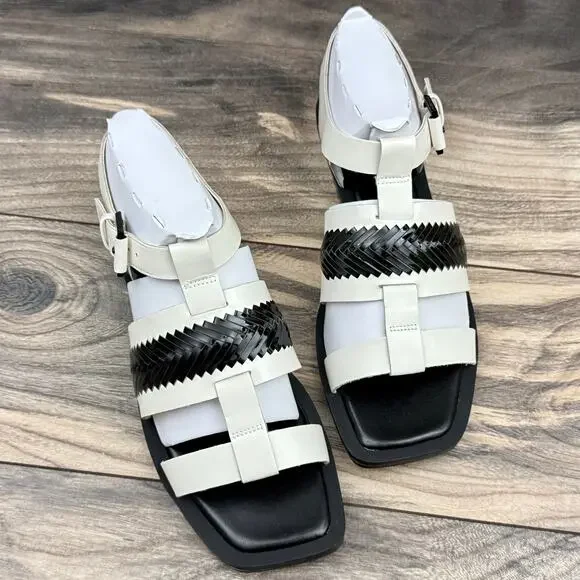 NIB Vince Camuto 9M Bachelen Leather Square Toe Gladiator Sandal Coconut Cream - Picture 4 of 12